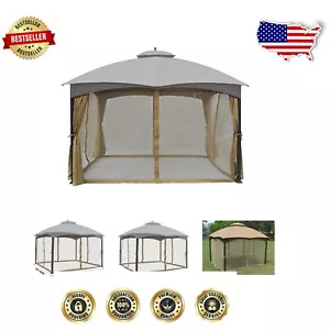 Beige Mosquito Netting Walls for 10' x 12' Gazebo - Easy Access with Zippers - Picture 1 of 8