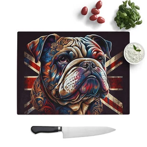 Britische Bulldogge dekorative Kunst Schneidebrett Küche Glas Arbeitsplatte Sparer - Bild 1 von 6