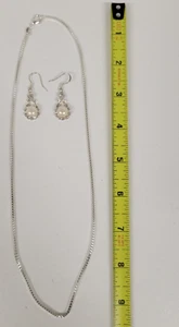 Women's 925 Sterling Silver Chain Necklace & Faux Pearl Earrings Set - Picture 1 of 9