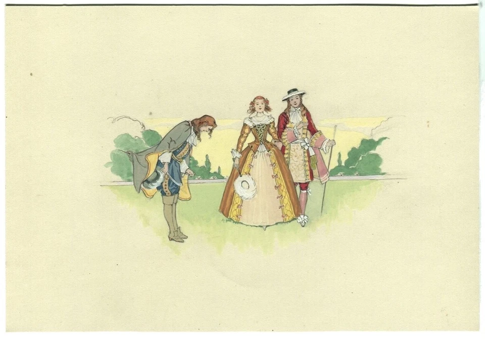 Gouache originale très finement réalisée - Dessin  ancien - Scène de genre - Photo 1/1