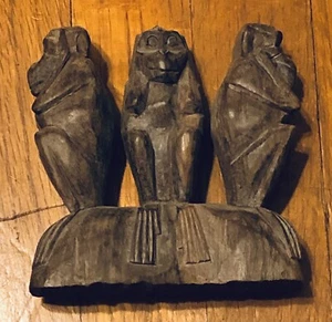 3 monos sabios no ven el mal, no escuchan el mal, no hablan el mal, madera de teca tallada a mano - Imagen 1 de 12