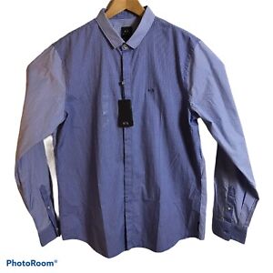 A|X Armani Exchange Shirt Mens XL Mixed Stripe Long Sleeve Button Front Blue $95