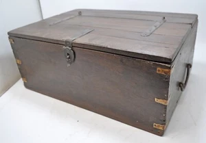 Antique Wooden Storage Chest Box Original Old Hand Crafted Brass Fitted - Picture 1 of 8