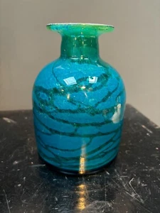 Vintage Mdina Maltese glass "Ming" stumpy bottle vase blue & green - Picture 1 of 5