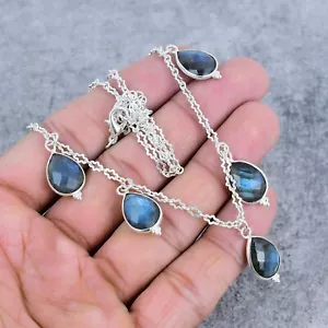 Labradorit Edelstein Halskette 925 Sterling Silber Schmuck zum Geburtstag - 18" - Bild 1 von 4