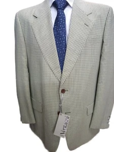 Giacca Uomo in Tessuto Primavera Estate Tg 50 Misto Lana Chiara Quadratino Verde - Picture 1 of 9