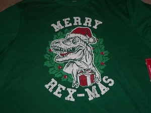 NEW, HOLIDAY TIME MERRY REX-MAS CHRISTMAS DINO T-shirt Boys Size XXL (18) - Picture 1 of 2