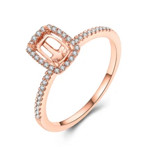 Solid 14K Rose Gold 0.2CT SI2/H Diamond Jewelry 6x4mm Cushion Semi Mount Ring - Picture 1 of 9