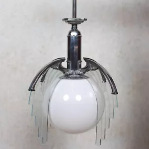 Art Deco Chrome Glass Pendant Light - Picture 1 of 13