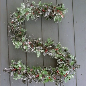 Artificial Frosted Holly Garland with- 5ft long - Christmas Decoration - Picture 1 of 2