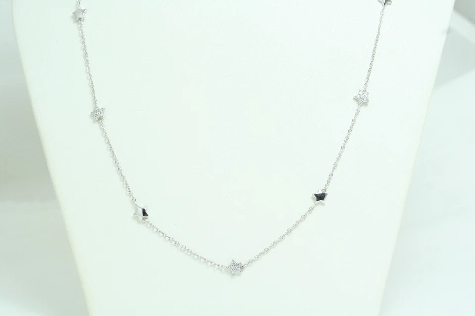 Collana a girocollo da donna Stelle in Oro Bianco 18 Kt e Zirconi nuovo - Immagine 1 di 4