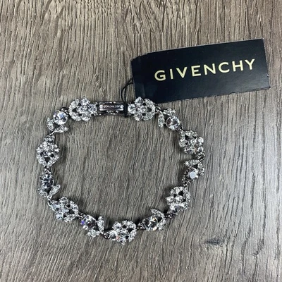 $60 Givenchy Mujer Floral Rosa Flexible Pulsera Cristal Transparente Plata Foto 1 de 4