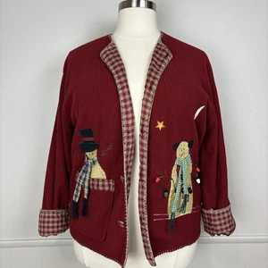 Take Two Vintage Weihnachtsjacke Gr. XL Cord Knopfleiste Landhaus Kern Schneemann - Bild 1 von 22