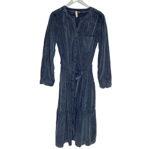 Anthropologie L Pilcro Marta Tiered Corduroy Midi Dress Blue Button Front - Picture 1 of 10