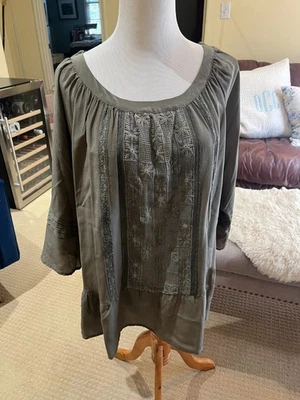 4 Love and Liberty (marca Johnny Was) túnica top oliva volantes dobladillo 3/4 kimono sl M Foto 1 de 4