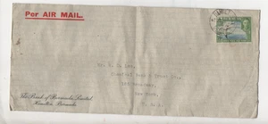7 Pence 1/2 Penny Cover 1950s air mail Bank of Bermuda to Chemical Bank New York - Picture 1 of 1