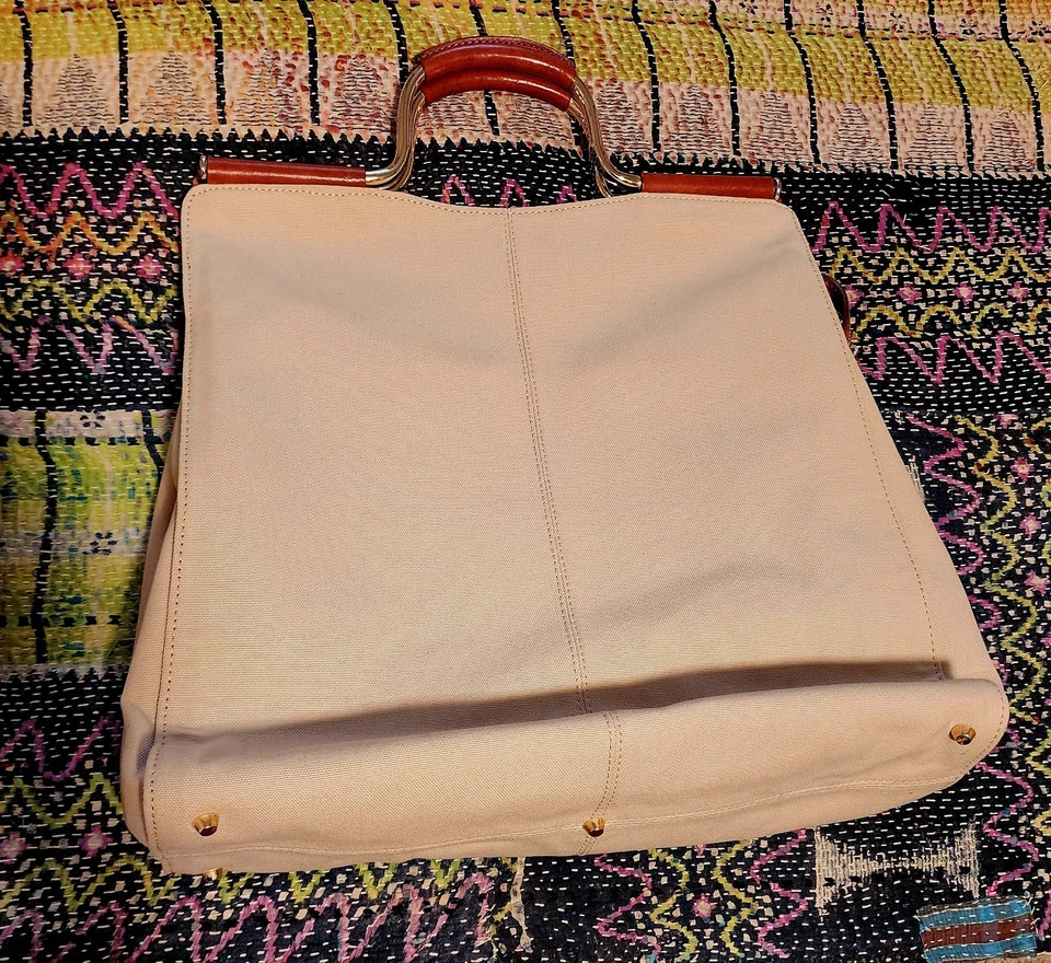 Barneys New York Heavy linen Tote with Leather Trim NWT - Изображение 1 из 4