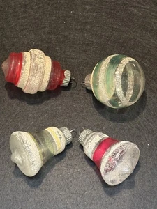 4 adornos navideños de vidrio Brite brillante vintage 2 MicaBell 1 OVNI 1 Rd sin plata - Imagen 1 de 6