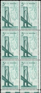 US Scott # 1258, Verrazano-Narrows Bridge, Block of (6) 1964 5¢ Stamps, MNH - Picture 1 of 1