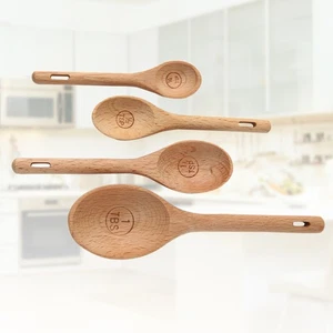  4 Stück Tragbare Buche Messlöffel Natur Holz Gravur Präzise Löffel - Bild 1 von 11