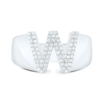 Anillo meñique inicial con letra de bloque de diamantes genuinos de plata esterlina de 1/5 quilates para hombre Foto 1 de 4