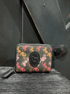 COACH Leather Horse & Carriage Monogram Logo Zip Around Wallet Black Multi NEW - Picture 1 of 9