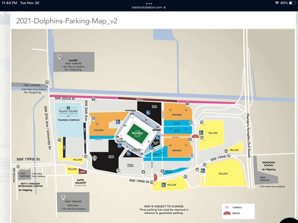 1-3 Buffalo Bills vs Dolphins Orange Parking 11/09/25 (Hard Rock Stadium) - Image 1 of 3