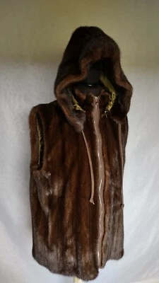 Real Brown Mink Fur Vest, Removable Hood - Image 1 of 4
