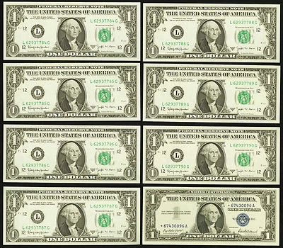 Lot of 8: 1957 Star Notes .1963B $1 Bill. A High Grade Group of Small Size. - Image 1 of 2