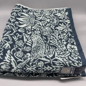 2 Pc William Morris Strawberry Thief Bird Teal Blue Bath Towel Set Floral NEW - Picture 1 of 7