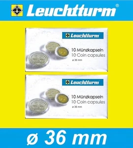 20 Original Leuchtturm Münzkapseln, 2x 10er Pack 36mm Ø, 20 Kapseln, 330757 - Picture 1 of 1