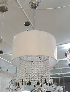 LAMPADARIO MODERNO 1 LUCE CONTEMPORANEO ACCIAIO CROMO CRISTALLI PARALUME BIANCO - Foto 1 di 1