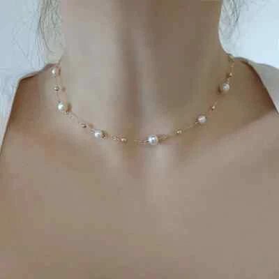 18K Solid Yellow Gold Necklace Natural Pearl Bead O Chain Beautiful Charm 18" - Image 1 of 4