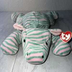 Vintage 1996 Ty Beanie Pillow Pals Zulu Zebra Pink Green 14" Stuffed Plush W/Tag - Picture 1 of 9