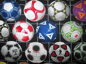 Soccer Ball Soccer Futbol Olympic Sports Bright Colors Cotton Fabric FQ - Picture 1 of 5