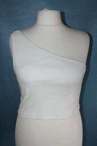 BNWOT SZE 16 TOPSHOP WHITE ONE SHOULDERED CROP TOP 974 - Picture 1 of 4