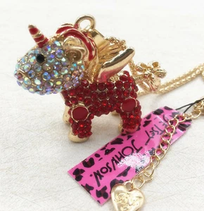 Betsey Johnson AB Crystal Unicorn Wings 3D Gold Pendant Necklace Free Gift Bag - Picture 1 of 5