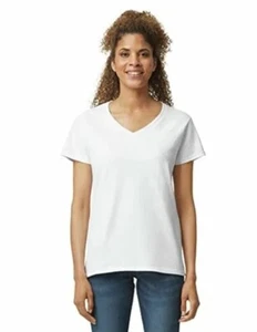 Gildan Womens Cap Sleeve Heavy Cotton V Neck Stylish T-Shirt G5V00L White XL - Picture 1 of 6