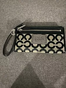 Coach Poppy Op Art “C” Monogram Long Envelope Wallet/Wristlett Black And Silver - Picture 1 of 5