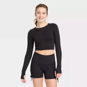 Camiseta para mujer JoyLab recortada sin costuras manga larga - negra - talla S - Imagen 1 de 9