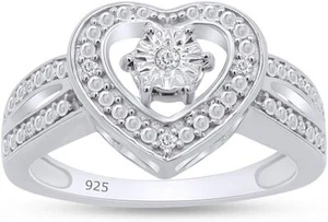 14k  Gold Plated 925 Silver  Cut Diamond Accent Heart Frame Promise Ring - Picture 1 of 49