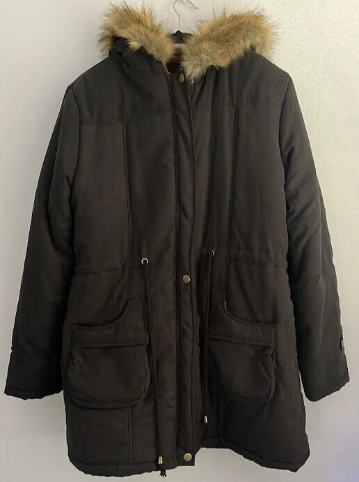 Grace Karin Jacket Women XL Black  Winter Coat Fleece Lined Hood Faux Fur Trim - Image 1 of 4