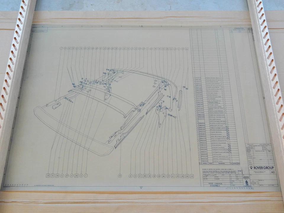 1990 CIRCA DISEGNO TECNICO CAPOTE ROVER CABRIOLET CABRIO SERIE 200 - Immagine 1 di 4