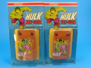 VINTAGE 1978 NASTA 2 (two) HULK KEY-CASE (brown) w/ GOLD KEY * CARDED HONG KONG - Picture 1 of 8