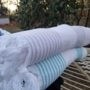 Terry Backed Lightweight Turkish Bath Beach Pool Fouta Towels 30X60"2 PC - Picture 1 of 5