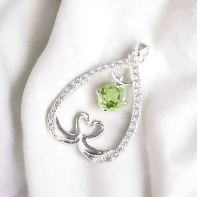 Peridot Cubic Zirconia Gemstone Pendant 1.27" Inch  , 925 Sterling Silver - Image 1 of 4
