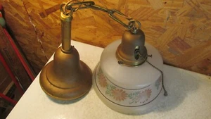 Antique Pendant Brass Light Fixture & Shade No. 2 - Picture 1 of 3