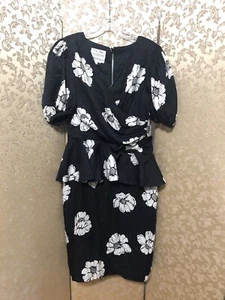 Teri Jon Saks Fifth Avenue Vintage Black White Floral Dress Size 6 8 - Picture 1 of 8