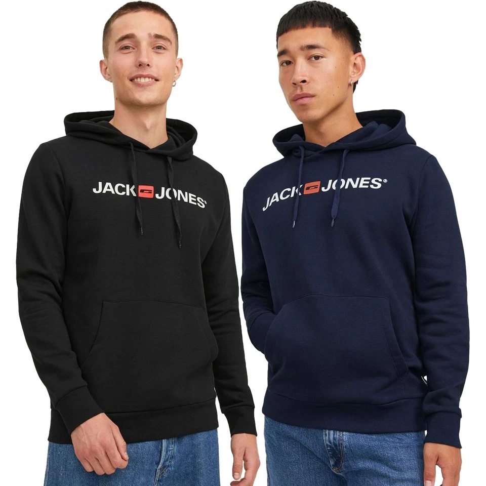 JACK & JONES Sweatshirt mit Kapuze Känguru-Tasche Markenprint Logo-Flag langarm - Bild 1 von 1