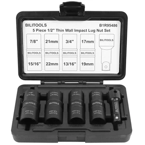 Lug Nut Impact Socket Set, 1/2 Inch Drive Flip Socket Set Metric 17-19 - 21-22 M - Picture 1 of 12